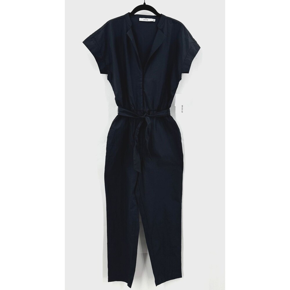 JustFab Jumpsuit Womens M Black Cotton Belted Utility Tapered Leg Minimalist NWT